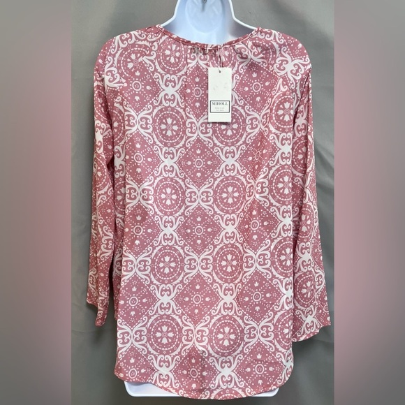*NWT* MIHOLL Womens Size Small Pink White Blouse Long‎ Sleeve - Picture 2 of 10
